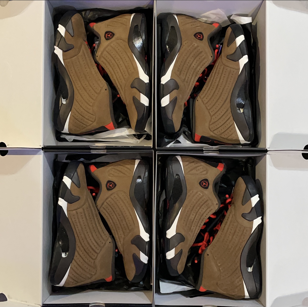 TokenMiami's tweet photo. The #AirJordan14 #ArcheoBrown dropped last weekend on #SNKRS and at select #Nike retailers and we have pairs available at the shop now from sizes 8.5 - 11. Shop opens today at 1PM. #TokenMiami https://t.co/3DC23WjMvB