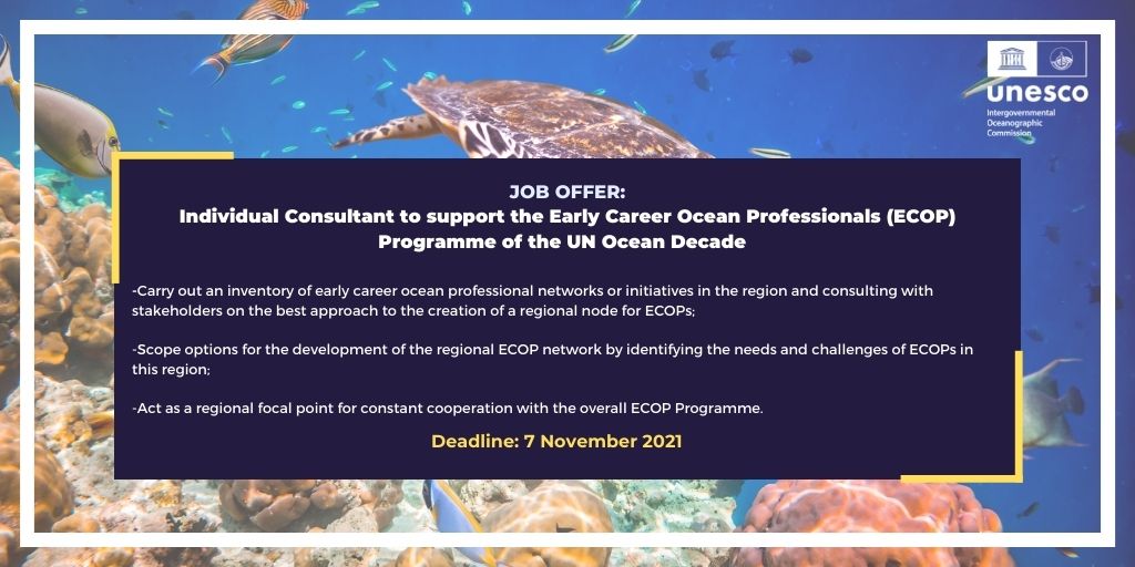 [JOB OFFER] 📄 

We are looking for a Consultant to scope, create, and develop regional ECOPs networks in one of the following regions: Africa, Asia, Oceania, Caribbean SIDS.

📅 Deadline: 7 November 2021 
👉lnkd.in/da5-APW