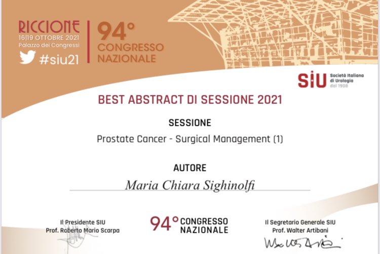 Very honored for the award got at the last SIU meeting!
Thanks to <a href="/SIU_Italia/">Società Italiana di Urologia</a>, to the Team and the valuable young presenting author
<a href="/SimoneAssumma/">Simone Assumma</a> 

#prostatecancer
#roboticprostatectomy
#confocalmicroscopy 

<a href="/bernardorocco73/">Bernardo Rocco, MD,FRCS (Glasgow)</a> 
Prof. Salvatore Micali

<a href="/LaStatale/">Università degli Studi di Milano</a> 
<a href="/UNIMORE_univ/">UNIMORE</a>