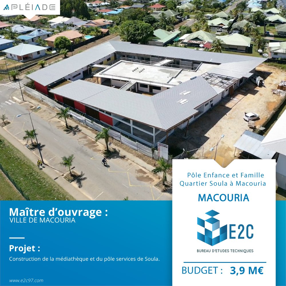 GroupePLEIADE's tweet photo. Projet pour la construction de la médiathèque. 
Il intègre des services à la population; des services numériques, une salle multiculturelle.

MO: Ville de Macouria 
Budget: 3,9M€
Date de début: 09/2019
Date de livraison: 10/2021
Entreprise: E2C

#construction #bâtiment #guyane https://t.co/B9NnSu6EWx