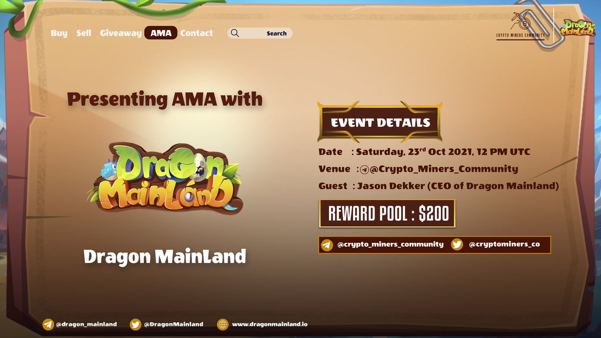 CryptoMiners_Co's tweet photo. 🎙️We're pleased to announce our next #AMA with DragonMainland on 23rd October at 12:00 PM UTC

💰Rewards Pool: 200$

🏠Venue : https://t.co/ugj9U9IXPD

〽️Rules:
1⃣ Follow @Cryptominers_co &amp; @DragonMainland
2⃣ Like &amp; RT
3⃣ Comment Questions &amp; Tag 3 Friends (Max 3 questions) https://t.co/0KTQCNLv0E