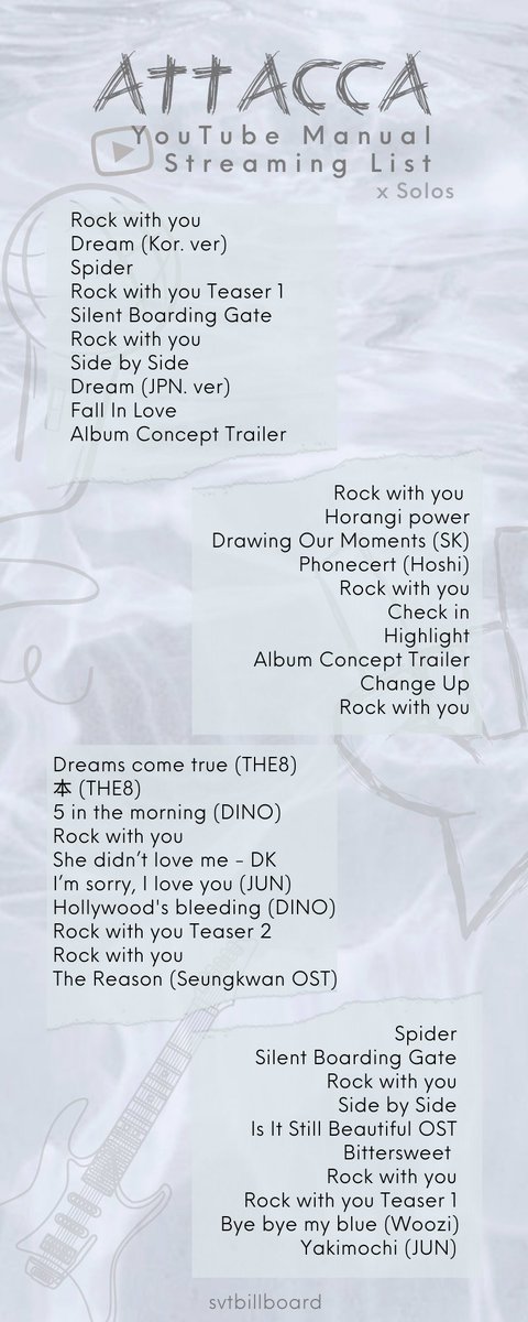 svtbillboard's tweet photo. [YOUTUBE MANUAL STREAMING LISTS]

Let’s step up our game a little bit so we can reach even more milestones, Carats! Here are our lists to help you stream #Rockwithyou!

(We made a few changes so please check them out)

🔗: https://t.co/c5XeMKjXBz 

@pledis_17 #Attacca https://t.co/rNu6jbOyQT
