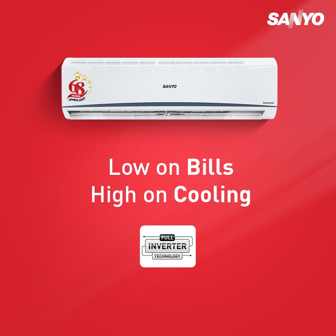 Saving on energy and bills just got cooler with the smart Full Inverter Technology of Sanyo AC.

#Sanyo #technology #inverterAC #SplitAC #chilling #saving #autumn #autumn2021 #cooling
