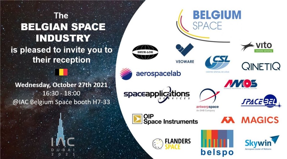 Antwerp Space is attending the 72nd International Astronautical Congress in Dubai from 25 to 29 October! Our colleague Stephan Roemer is looking forward to seeing you at the Belgium Space booth!✨

#IAC2021 #Dubai #AntwerpSpace #WeConnectSpace