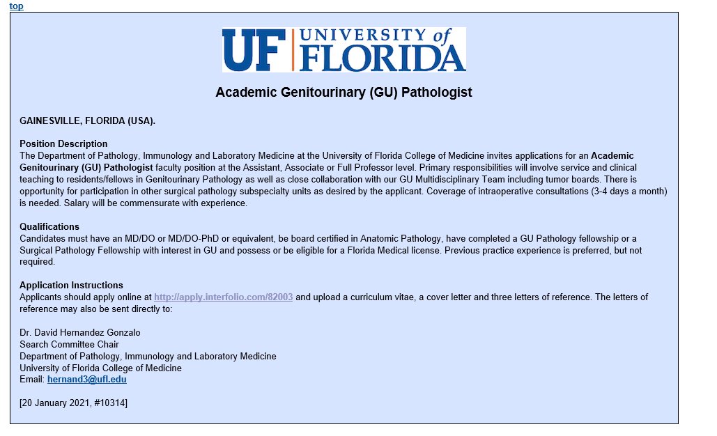 FalzarsMd's tweet photo. GU position at UF Gainesville open, spread the word!#USCAP2021 #gups #PathTwitter #gupath @GU_Path_Society @Pathologists #pathologists @TheUSCAP @IntSocUropath @FLPathologists #FLPATHCONF https://t.co/Il7SrWxiaX
