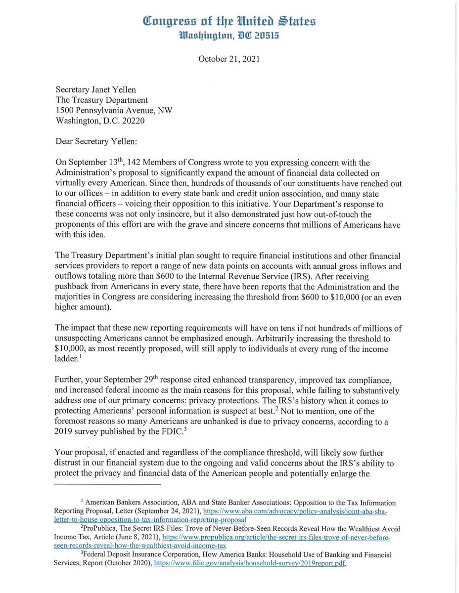 RepBoebert's tweet photo. Over 200 of my colleagues and I called on the IRS to drop their plan to snoop on your bank account and monitor all transactions over $600. https://t.co/32m3T8Jkmn