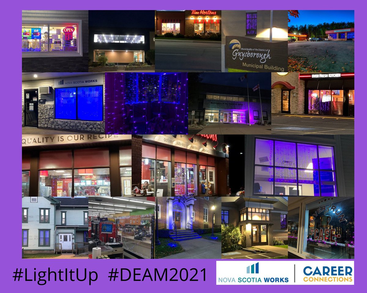 Our 3 locations with numerous employers, organizations, towns and municipalities participated in a special lighting event for National Disability Employment Awareness Month!
Thank you so much to all of those taking part! 
#LightItUpForNDEAM 
#LightItUpforDEAM
#LightItUp2021
💜💙