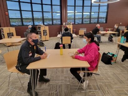 CWHS_Office's tweet photo. Our first #FutureFocusFriday! Fast chats and speed interviews in the LLC! Thank you to our local partnerships for supporting our students in such meaningful ways! #CWway #PortraitsofaGraduate #CWHS #practiceinterviews #learntonetwork https://t.co/AgjzW9Abmb