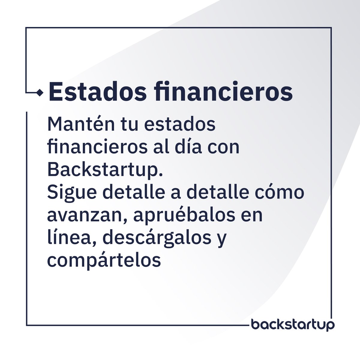 Backstartup's tweet image. Estados financieros al día y en la nube.
Backstartup reemplaza a tu contador actual y te permite mantener tu contabilidad actualizada en cualquier momento, incluidos tus estados financieros