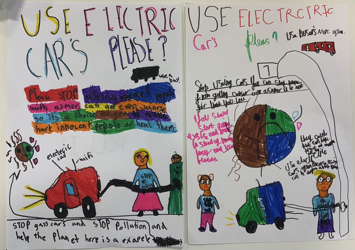 As we have been learning about the effects of transport on the environment, 4B have created posters to raise awareness and offer cleaner alternatives to travel 🚘🌏