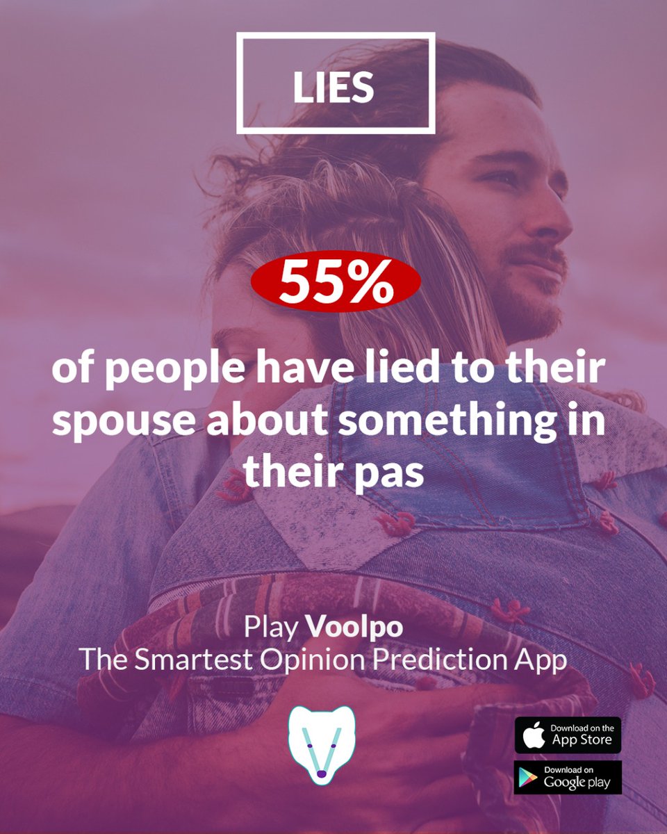 voolpo's tweet photo. 55% of people have #lied to their #spouse about something in their #past

#voolpo #voolposurvey #lies #liar #spouses #pastlife https://t.co/ka9R2a9cmW