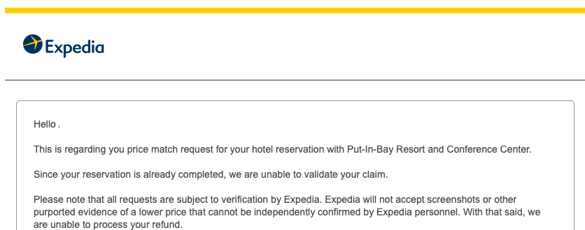 DwayneTheKing18's tweet photo. @Expedia #SCAM They scammed me by not allowing me cancelling the reservation and instead promise to refund the overcharge after my stay. Now they denied to refund any difference in room charges. https://t.co/pQmGvefy4w