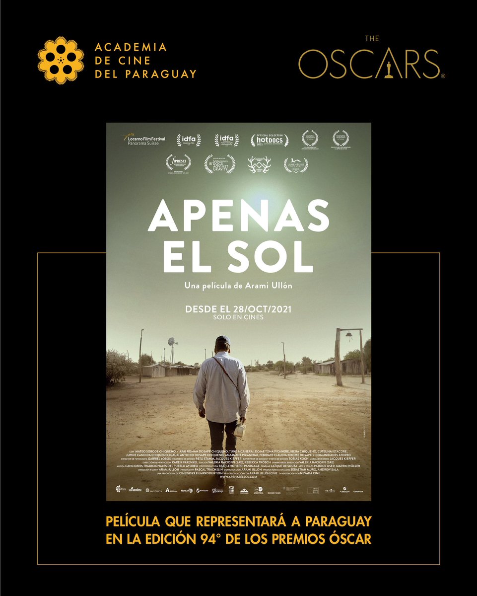 Tenemos el agrado de anunciar que Apenas el Sol de Arami Ullón es la película que representará a Paraguay en la edición 94 de los Premios Oscar en 2022. 

#Oscars2022 #Paraguay #ACPY #ApenasElSol