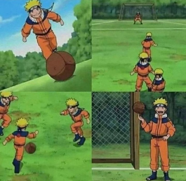Narutolost1's tweet photo. If you ever feel sad remember that naruto played soccer with himself https://t.co/UrcCHK9e30