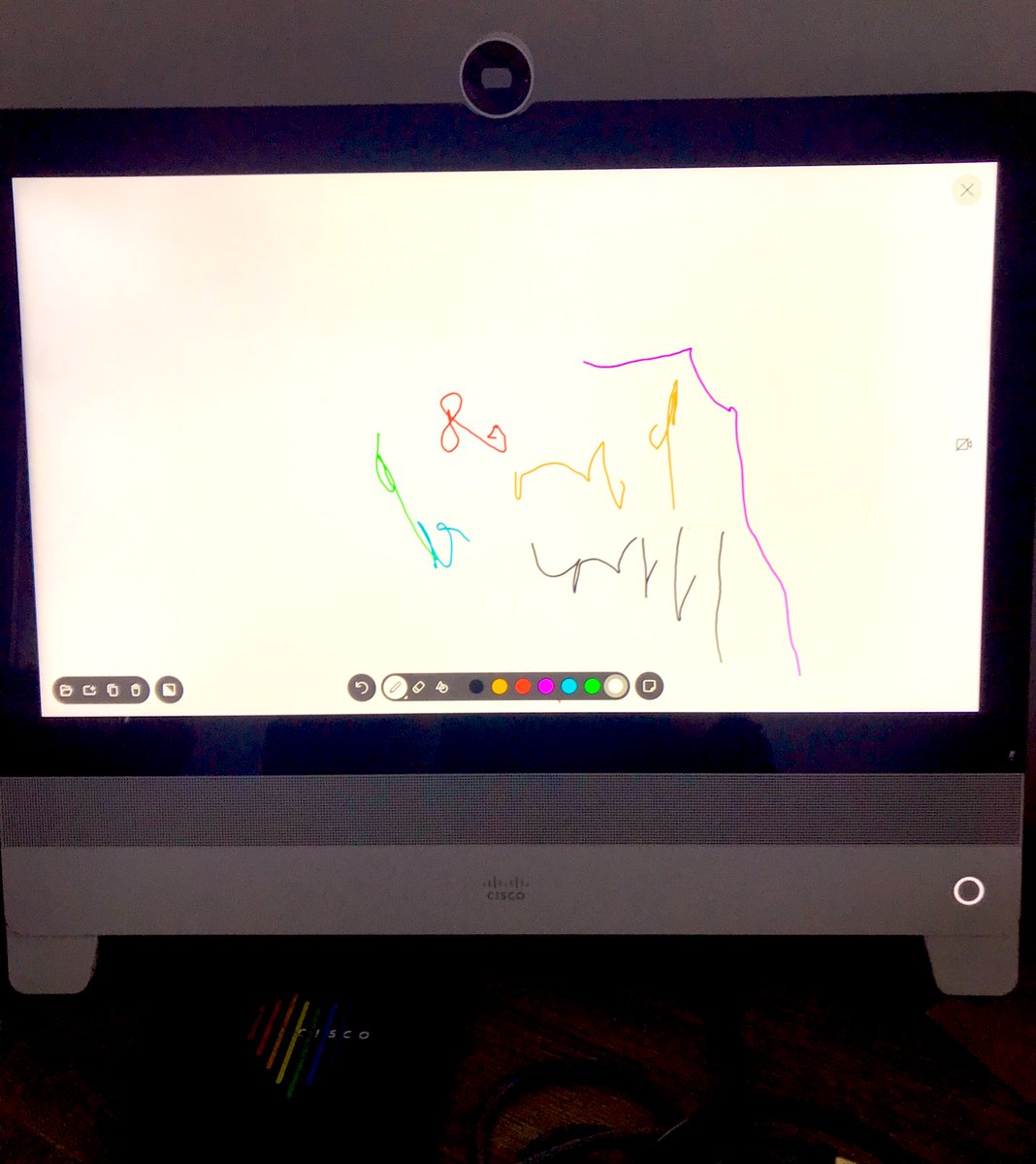 JenniferKR's tweet photo. Tell me you have a toddler without telling me you have a toddler, @Cisco edition.
#wearecisco #whiteboard #CiscoDX https://t.co/ECn0MKrZft