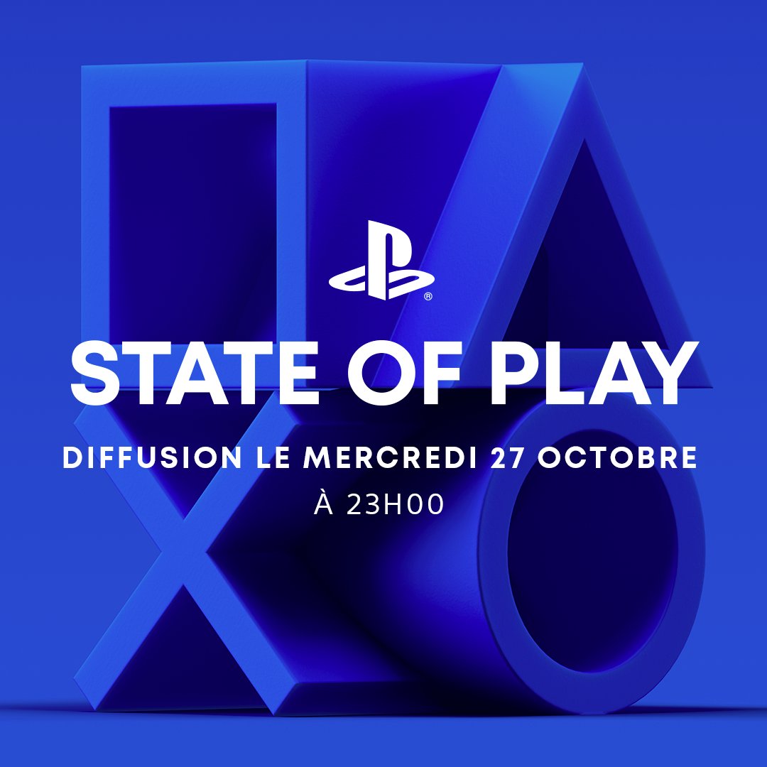 PlayStationFR's tweet photo. Un nouveau State of Play sera diffusé le mercredi 27 octobre à 23h00 !

Tous les détails ici : https://t.co/gye62OzefM https://t.co/WMN4ZjBtJb