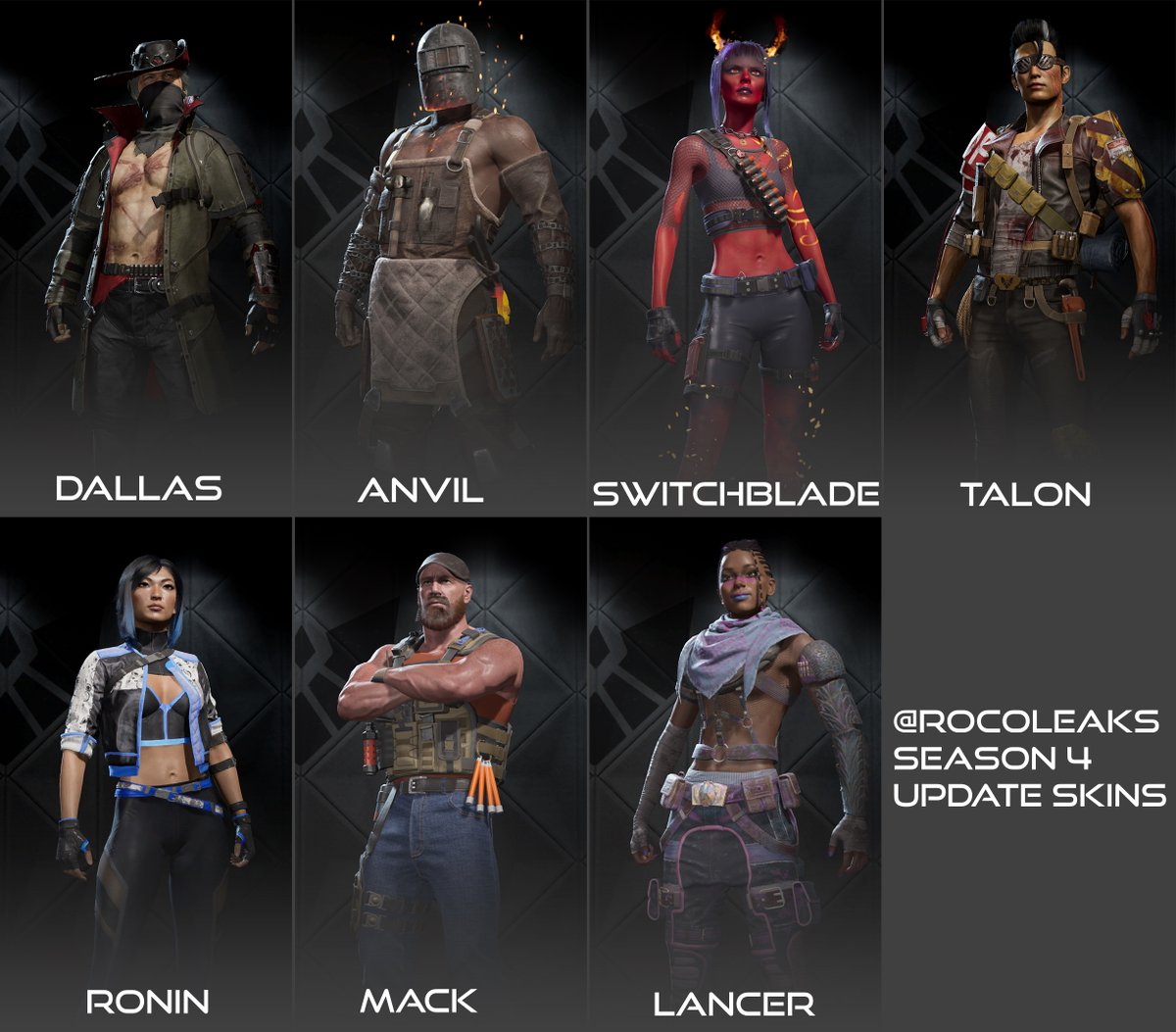 RoCoLeaks's tweet photo. 🔥 ALL NEW SKINS COMING IN SEASON 4 🔥
#RogueCompany https://t.co/NOU3AX7ctm