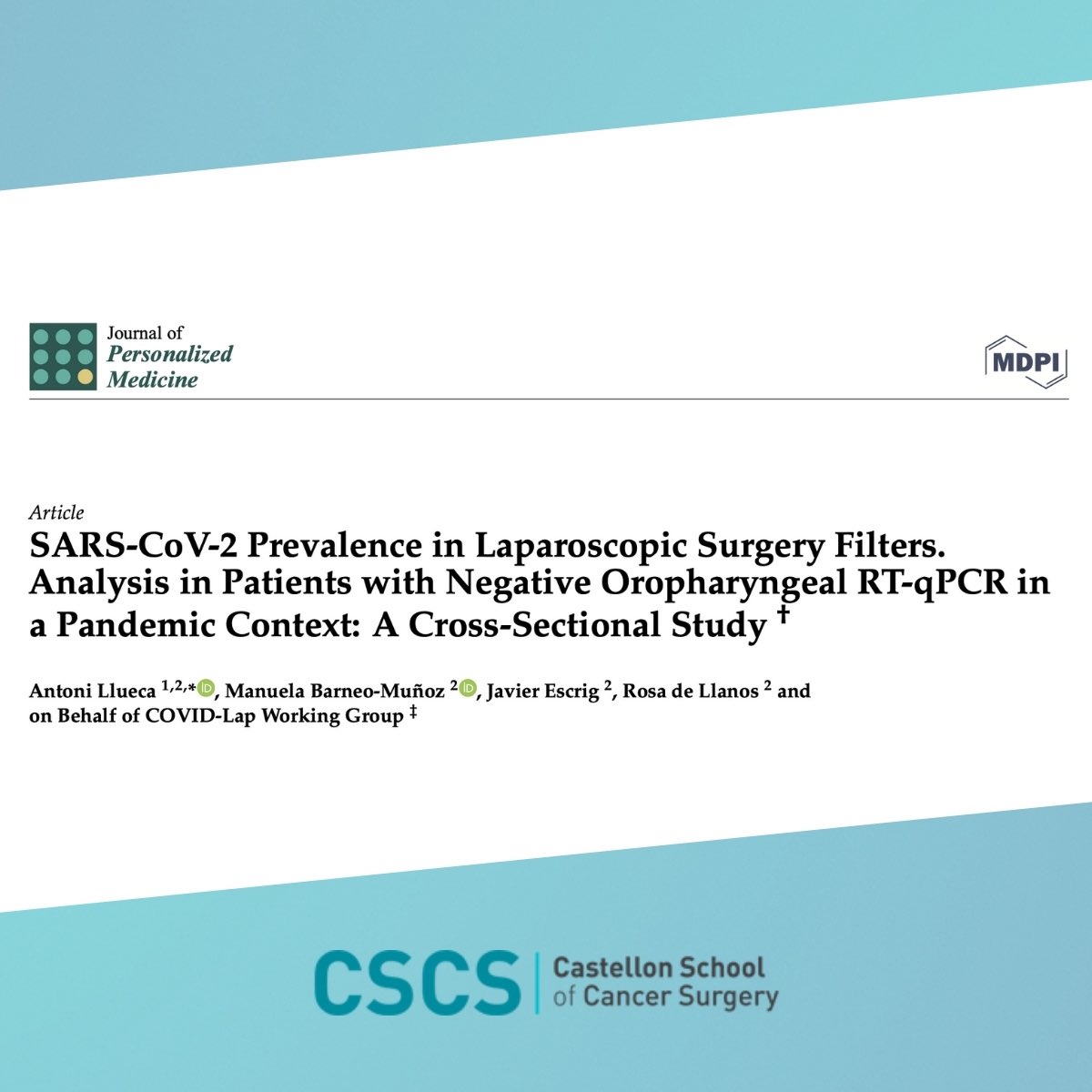 CSCancerSurgery's tweet photo. 📑 "SARS-CoV-2 Prevalence in Laparoscopic Surgery Filters. Analysis in Patients with Negative Oropharyngeal RT-qPCR in a Pandemic Context: A Cross-Sectional Study"

➡️ Discover the study: https://t.co/Bu26XoepNt 

#CSCS https://t.co/mYhEE1uSMJ