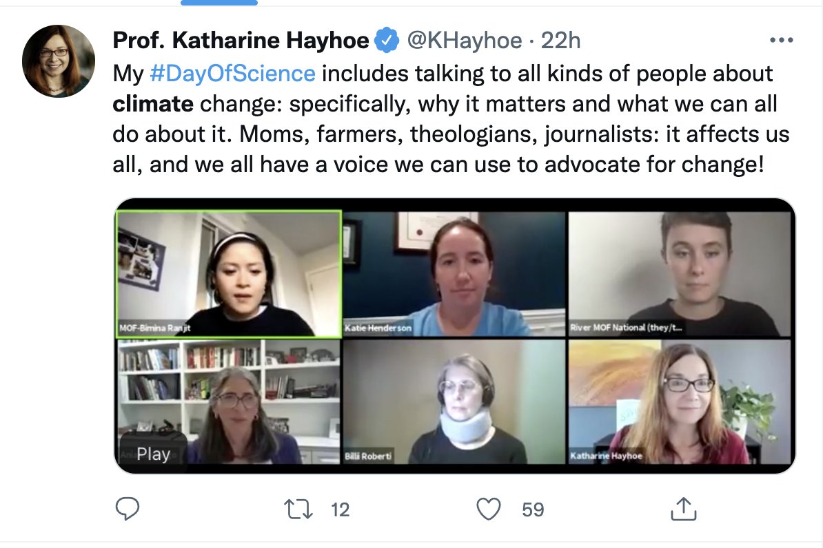 TomANelson's tweet image. Hayhoe's #DayOfScience sounds more like a day of left-wing political activism to me
