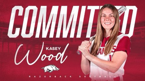 kaseywood511's tweet photo. I couldn’t be more honored to announce that I have committed to play softball and continue my academics at the University of Arkansas. I am incredibly thankful to all of my coaches, teammates, friends, and Family for supporting my goals and helping me get here. #WPS @RazorbackSB https://t.co/veswxZW9QA