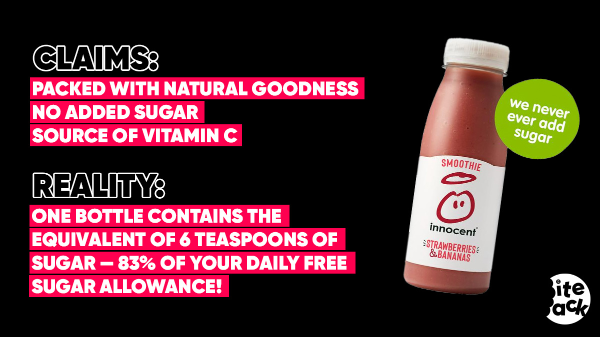 Oh man, we were sad about this one. 

Almost 9 in 10 young people think smoothies are healthy, but 76% of juices and smoothies would get a red traffic light label. 

It's time to tell the food industry: #DontHideWhatsInside bit.ly/bite-back-reve…