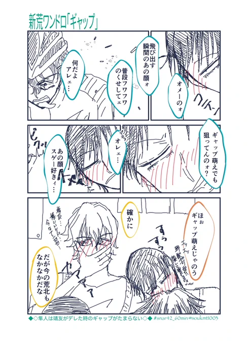 【新荒ワンドロ】
お題「ギャップ」

新開さんは靖友のデレた時のギャップがたまらない

 #snar42_60min
@snar42_60min 