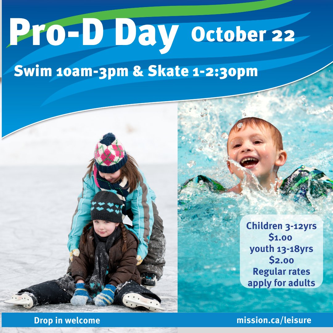 There is no school today, join us at the Leisure Centre for our Pro - D Swim or Skate!