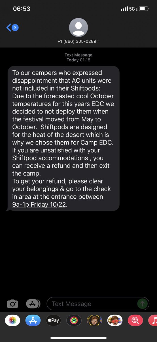 TinyJessMel's tweet photo. 😃 @PasqualeRotella response when we complained when we didn’t get what we paid for at EDC Camp ? This. .  Disappointing and rude!  Where tf are we supposed to go with hotels booked? Why were we not notified prior so we could bring our own?  Why ???! #EDCLV2021 https://t.co/gyZvP3wgAe