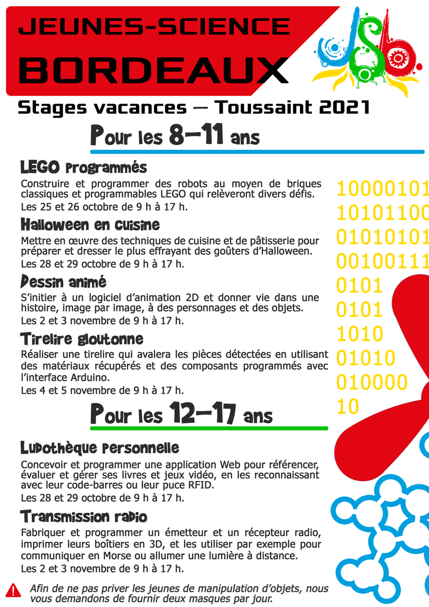 JeunesScienceBx's tweet photo. Le programme des Stages de la Toussaint est disponible ! Plus d'infos : https://t.co/jv6VAUmbJB https://t.co/vjKf9slBqG