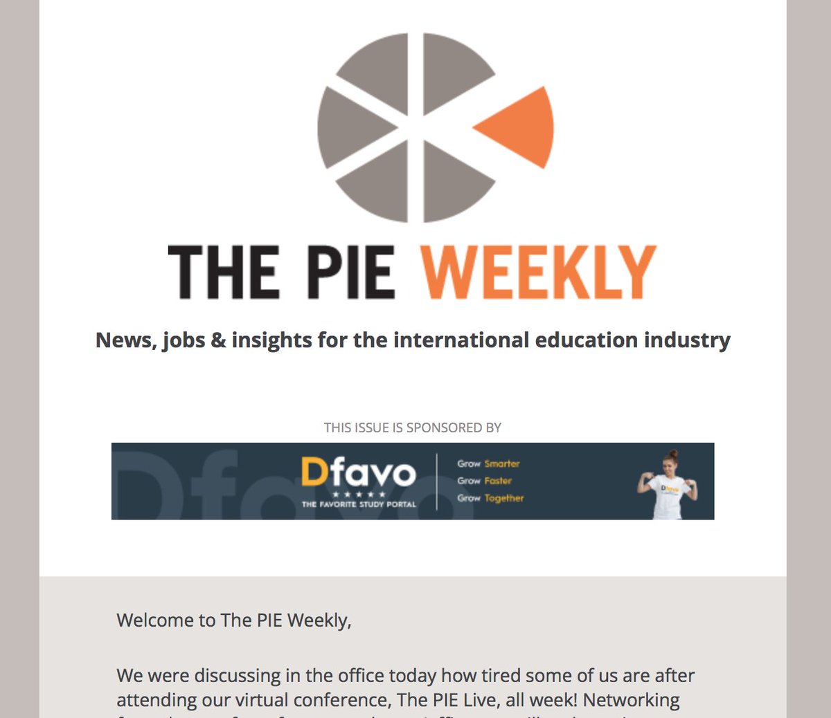 ThePIENews's tweet photo. The PIE Weekly is out now, featuring: PIE Live 21; Aus mulls visa flexibility; Chinese agent latest

https://t.co/Vk1hpsehIH

Thanks to lead sponsor @dfavodotcom

#intled #PIELive21 https://t.co/8F63fOiXuH