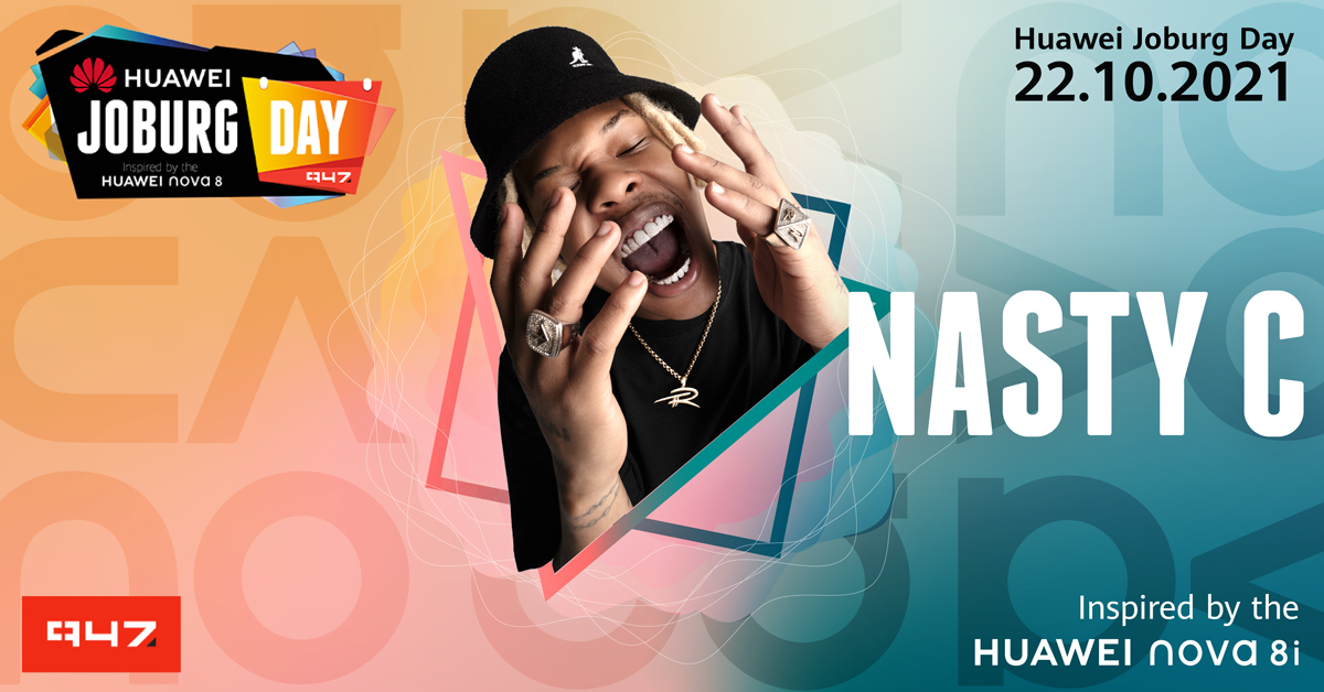 947's tweet photo. "Up next is 'Zulu Man With Some Power' @nasty_csa, to perform on the brightest and biggest stage in Joburg!
 
💻Live stream: https://t.co/OCclwGIpLu 

#HuaweiJoburgDay #HUAWEInova8i #947Joburg" https://t.co/OgoJZDIxxV