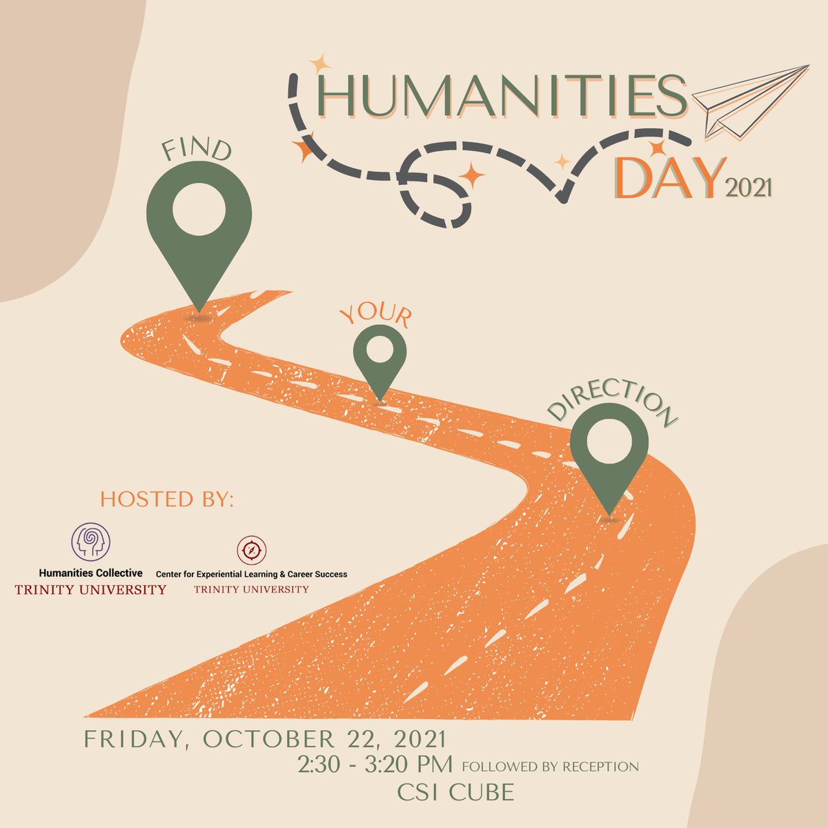 HumanitiesTU's tweet photo. It's Humanities Day! We'll see you at the CSI Cube to hear from 4 @Trinity_U humanities alums sharing their experiences of life after TU! Follow English &amp; Latin major @KenniceLeisk as she takes over our Twitter during the panel. #FindYourDirection #HumanitiesDegrees @TrinityCELCS https://t.co/423F4Kp9su