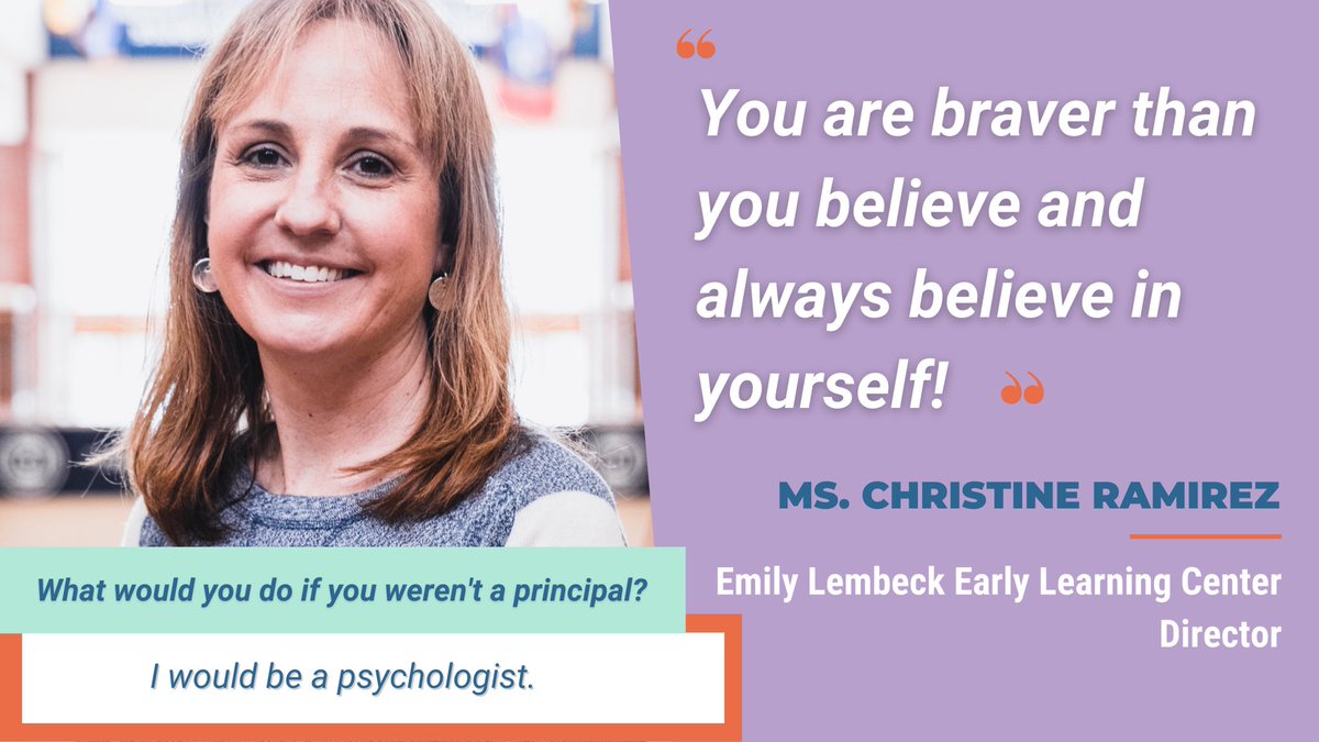 MariettaCitySch's tweet image. We are excited to celebrate the Director of our @MCS_EarlyLearn, Ms. Christine Ramirez! Her advice to students is that you are braver than you believe and always believe in yourself! If she wasn&apos;t working with our littlest learners, she would have chosen to be a psychologist.