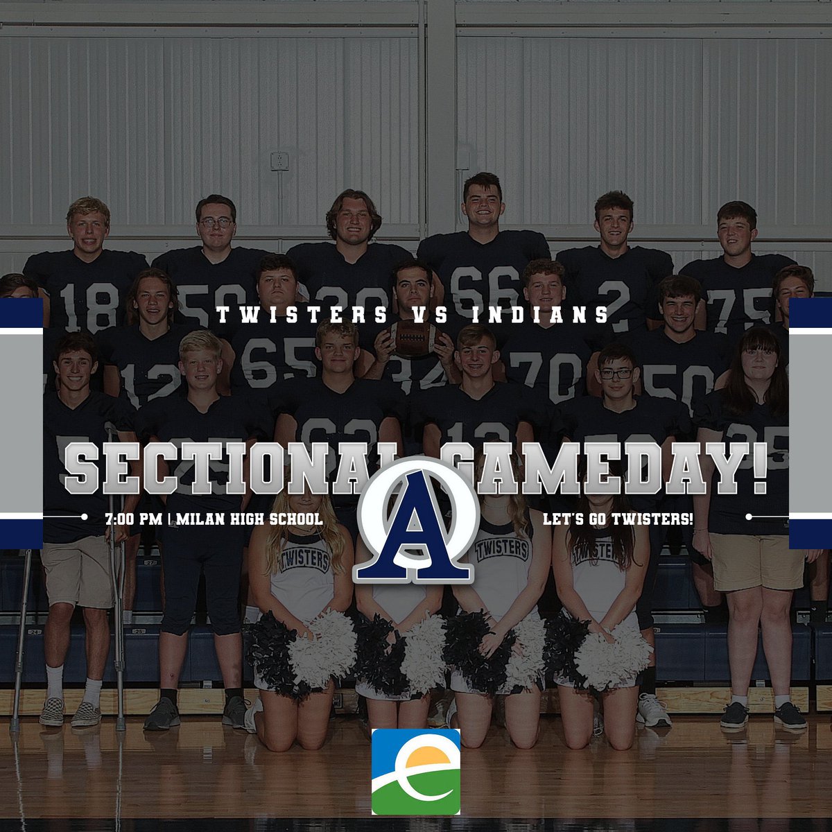 OAAthletics's tweet photo. Football sectional game day! The Twisters will head to Milan to battle the Indians in the first round of sectionals! 

⏰: 7:00 PM 
📍: Milan 

Go Twisters! 🌪🌪 https://t.co/Pa5FARCzeL