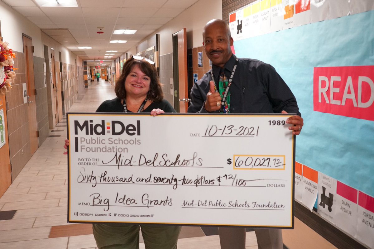 MidDelSchlFound's tweet photo. Last week surprised teachers across the district awarding their Big Idea Grants. Because of our faithful donors we were able to fund 44 grants at 18 sites for a total of $60,027.72! Congratulations to all our winners! #mdpurpose #mdfoundation #bigideagrants #grantsgiveback https://t.co/uP8BmTBjls