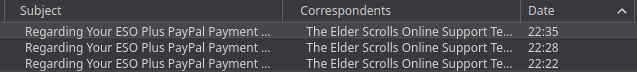 PyvosGaming's tweet photo. Okay really @TESOnline, I get it. You don't need to keep sending the email over and over again. Especially three times in the span of 13 minutes. I'm busy, not like I'm going to leap to sort out the issue this second. It's a video game. https://t.co/dHDpvnfd20