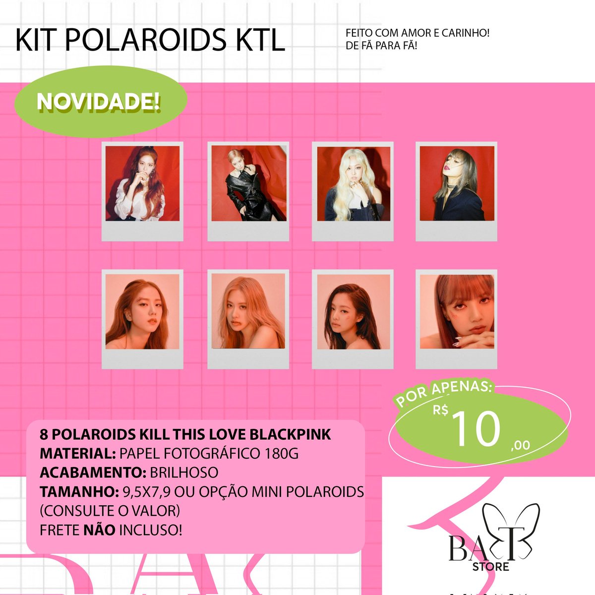 BAT_Store_'s tweet image. 🦋 Kit Polaroids KTL [#BLACKPINK]

🏷|| Pedido via DM
📫|| Envio em até 12 dias úteis 
💵|| Depósito, transferência, pix, paypal (taxa de R$4,50) ou boleto (taxa de R$3,50)
📩|| Frete Fixo: R$12,00 
🎁|| Acompanha brinde!