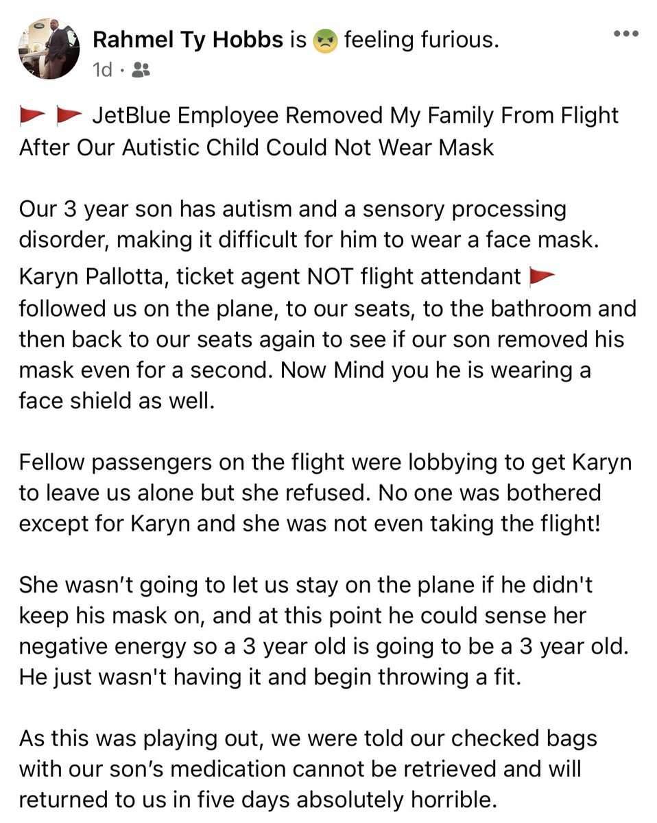 Rahmelhobbs's tweet photo. PLEASE READ AND SHARE! A JetBlue employee harassed my autistic 3 year old son. This type of behavior is unacceptable! @JetBlue #autism #boston #acutallyautistic #disabilities #disabilityawareness #loganairport #karen #bullies #discrimination https://t.co/pSydxaPhhq