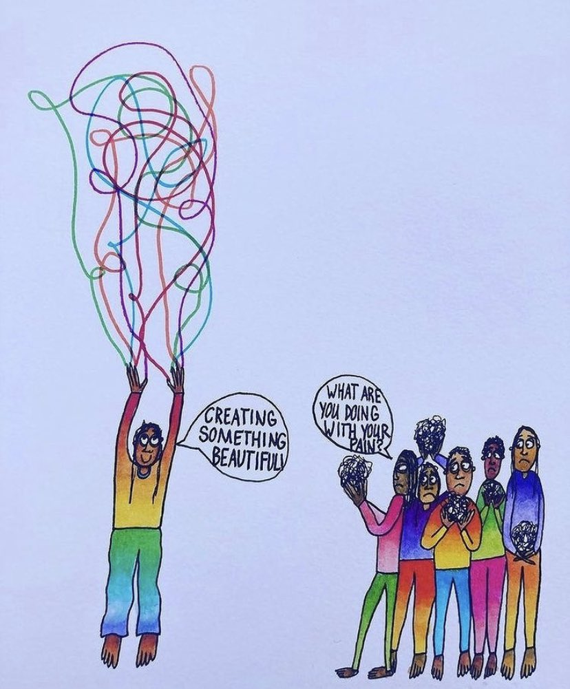 AimeeAscending's tweet photo. “You gotta resurrect the deep pain within you and give it a place to live that’s not within your body. Let it live in art. Let it live in writing. Let it live in music…Your body is not a coffin for pain to be buried in. Put it somewhere else.” -@ehimeora

Art by @/ sistercody 💛 https://t.co/b2ahvcRVxD