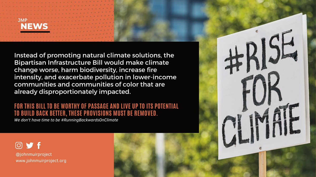 JohnMuirProject's tweet photo. ALERT: New Analysis Shows #BIF & #BBBA would Worsen #ClimateCrisis
Currently #BIF & #BR packages are proposing to invest billions of dollars in logging & dirty fossil fuel infrastructure. These policies have us #RunningBackwards on Climate https://t.co/5XdqhUztP0 https://t.co/ranvtXSLrz