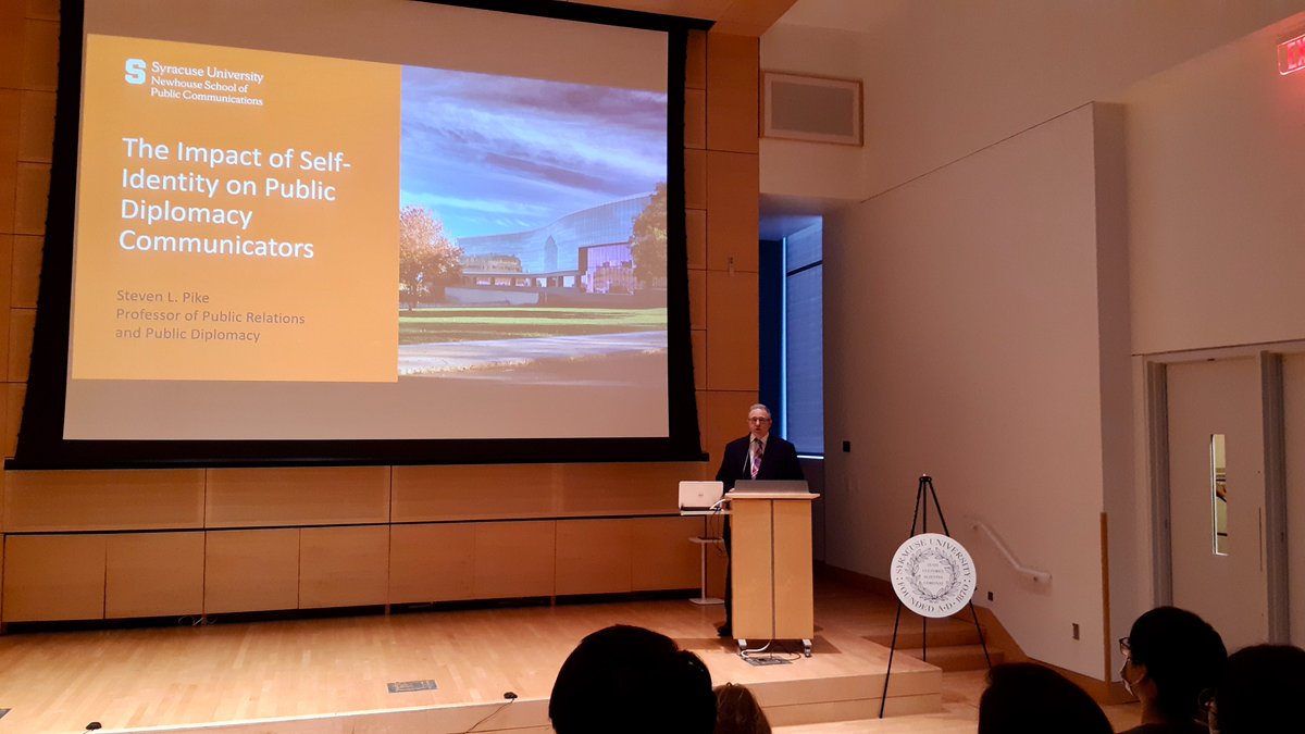 Public Diplomacy professor, Steve Pike <a href="/SLPSyracuse/">Steve Pike</a>, presenting his research on the impact of self-identity on public diplomacy communicators at today's inaugural Newhouse Research Symposium <a href="/NewhouseSU/">Newhouse School</a> #NewhouseSymposium