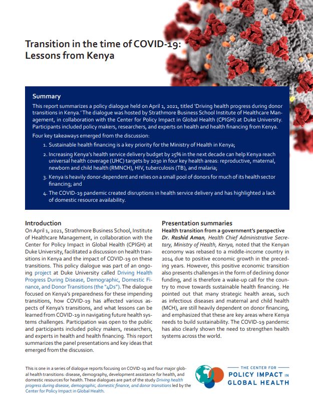 NEW!! In partnership with @StrathU (Inst of Healthcare Mgmt), we hosted a policy dialogue on #COVID-19 and the challenging disease, demographic, and #health transitions that #Kenya is undergoing. Read more at bit.ly/KenyaDialogue @Kennedy_Kaci @shahidminahil22 @GYamey @WHO