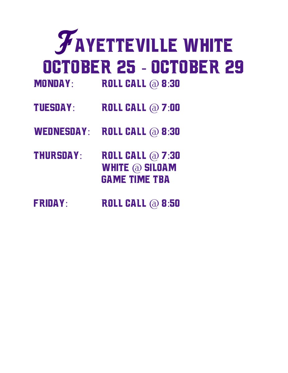 Don't have an exact game time yet, but we will be playing Siloam Springs on Thursday Oct 28th. More info to follow.  #PurpleReign