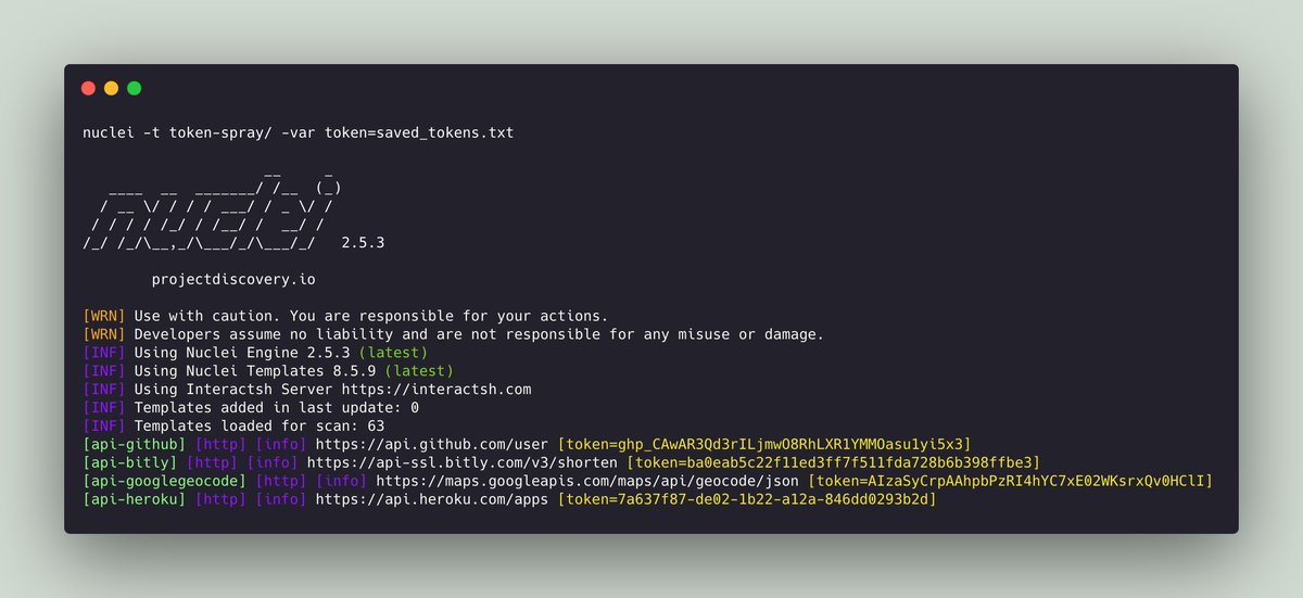 emgeekboy's tweet photo. Got random tokens as part of manual search or automation but not sure if the found tokens/keys are valid or which service they belong to? now it's possible to automate the process using nuclei templates. 

More details - https://t.co/Aa8CeumaBX

#recon #hackwithautomation https://t.co/BXTEV46LEr