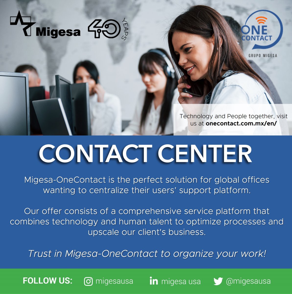 MigesaUSA's tweet image. The customer support you need to exceed your costumer's expectations.

Visit: onecontact.com.mx/en/main-page/

#ContactCenter #OneContact #ContactServices #DigitalTransformation #ITSolutions #Migesa