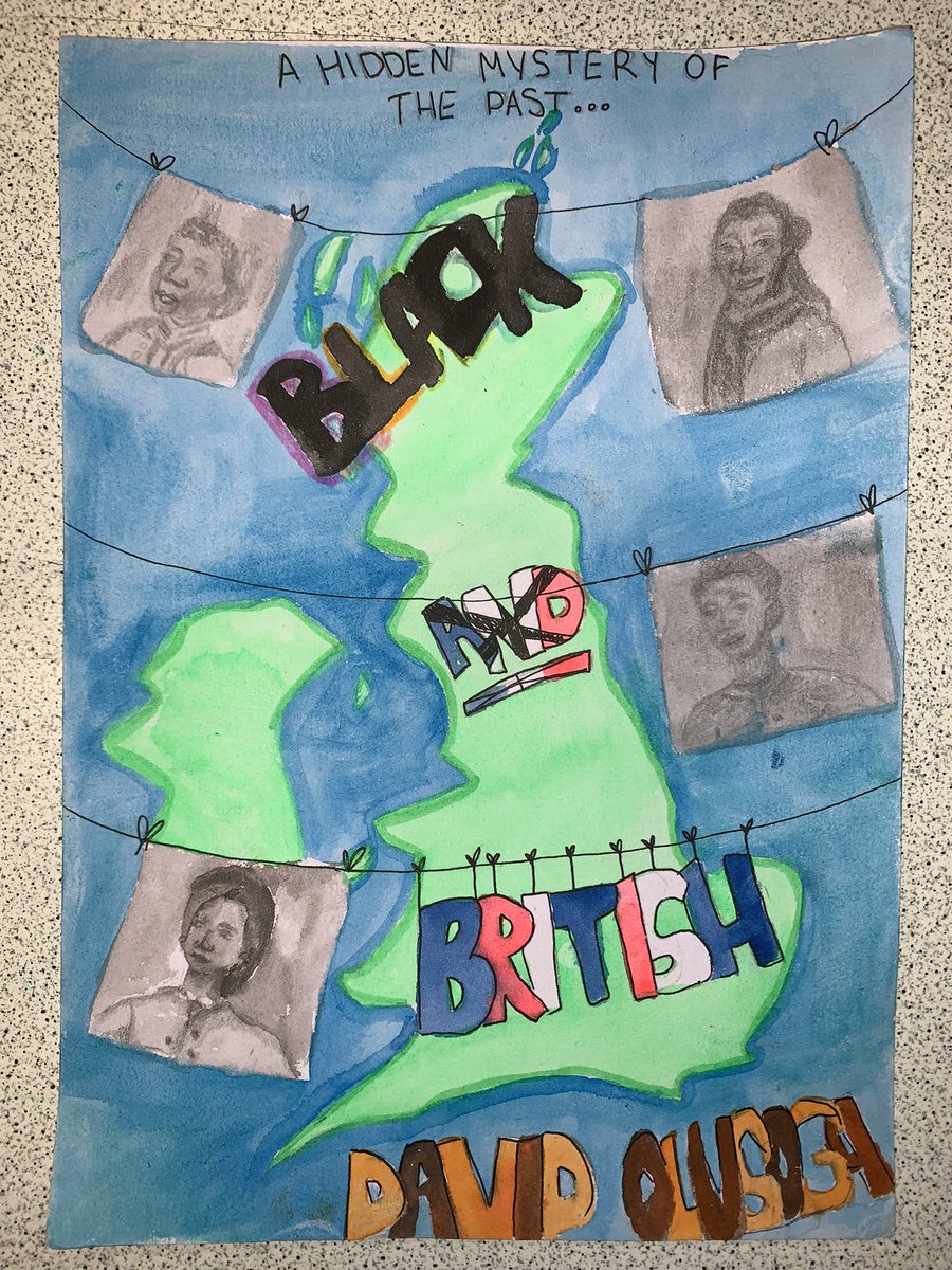 MsNMS_'s tweet photo. An outstanding Year 8 entry of our school-wide Black History Month competition to redesign the front cover of @DavidOlusoga’s Black and British. Inspired by the incredible @MissFolorunsho #BlackHistoryMonth #BHM2021 #EduTwitter https://t.co/6qCbnM8QoR