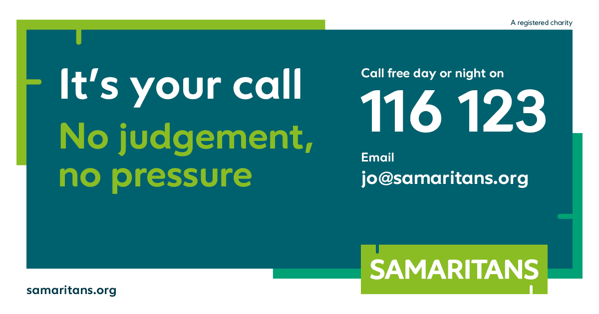 Whatever you're going through, a Samaritan will face it with you. We're here 24 hours a day, 365 days a year 💚
