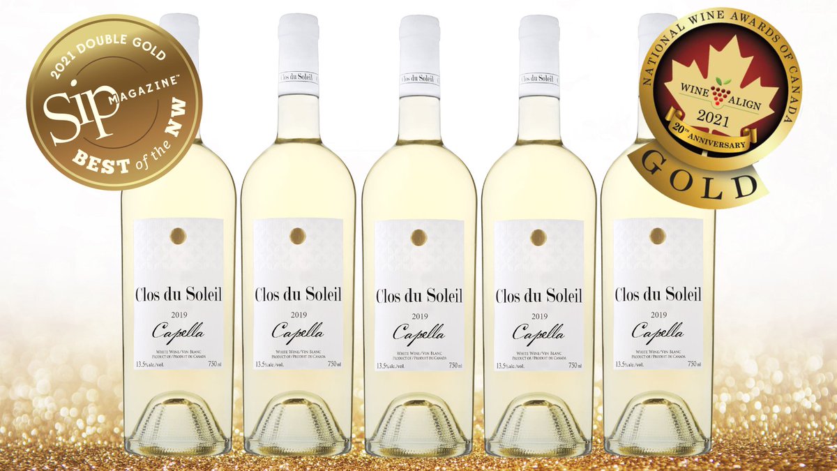 ClosduSoleil's tweet photo. Light gold in the glass, bright gold on the palate! Honoured that #ClosduSoleil Capella 2019 has been awarded two gold medals:
Double Gold from @Sip_Magazine Best of the Northwest; Gold at this year's @winealign #NationalWineAwardsCanada.
#bestofthenw2021 #winealign #nwac2021 https://t.co/JfP9onno18