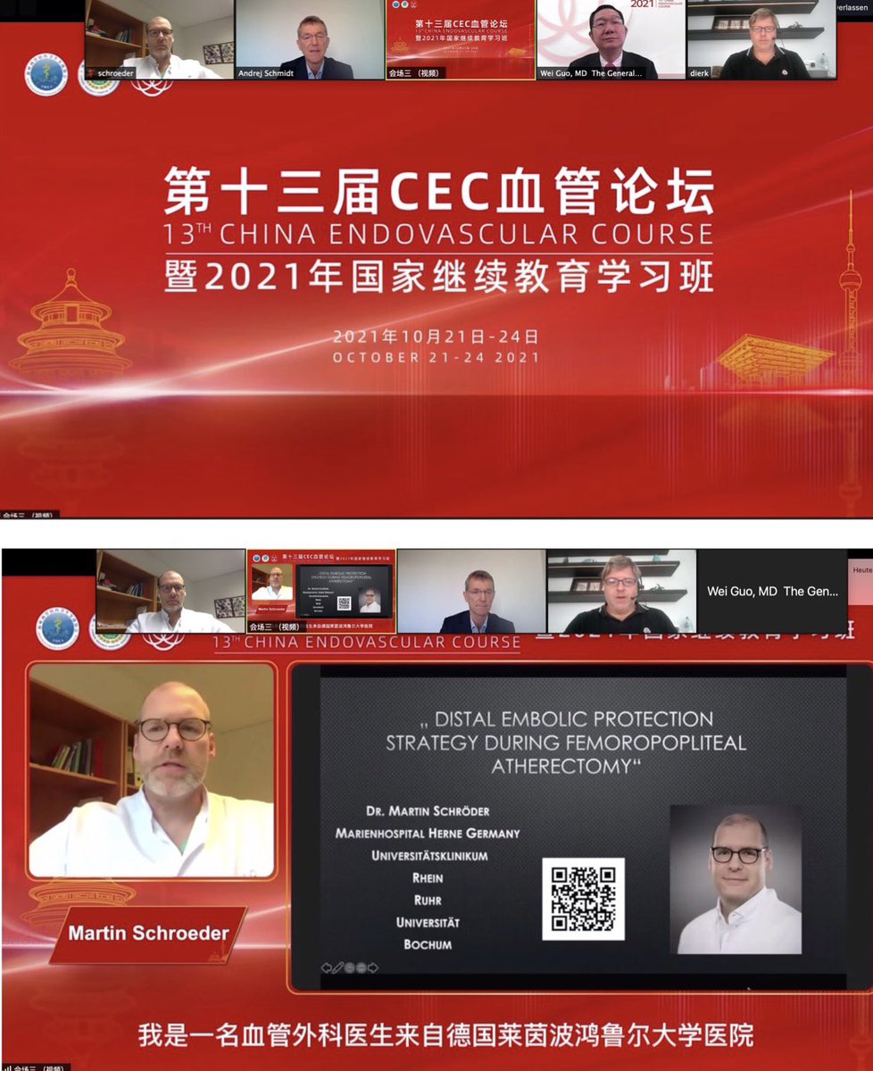 schroedermd's tweet photo. 13th CHINA ENDOVASCULAR COURSE 2021 
LINC@CEC 

fantastic lectures on complex femoro-popliteal &amp; BTK interventions 
with my contribution to “distal embolic protection strategy during femoropopliteal atheretcomy”

#CEC #endovascular https://t.co/30vHfP9ZVm