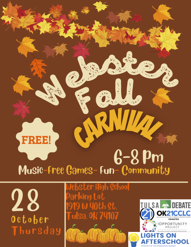 West Tulsa: join us @Warrior_Spirit1 in <a href="/TulsaSchools/">TulsaSchools</a> as we celebrate #LightsOnAfterschool with a fall carnival. Free to anyone in the community. Part of the <a href="/OK21CCLC/">OK21CCLC</a> and <a href="/TheOppTulsa/">Opp Project LLC</a> networks. fb.me/e/2DbaWmOZ8